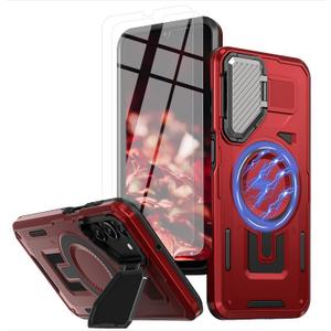 for Samsung Galaxy A16 5G Phone Case Built in Lens Protector [Compatible with Magsafe] [15 FT Military Grade Drop Protection] with 2X Tempered Glass Screen Protector Shockproof Case(Red)
