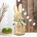16 Inches Cornhusk Woven Bunny Easter Decor Spring Easter Woven Bunny Rabbit Collection Crafts Without Bow Decorations Rabbit Figurine Ornaments for Spring Home Kitchen Farmhouse Decor Centerpiece