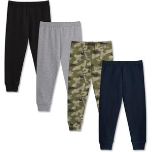 Baby and Toddler Boys Cotton Pants, 4 Pack 2T-6Y Joggers Sweatpants for Boys, Size 3T