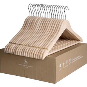 StorageWorks Clothes Hanger 20 Pack, Wooden Coat Hangers for Shirts, Jackets, Pants, Suits, Sweaters, Lotus Wood (Natural Beige)