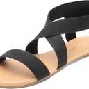 DREAM PAIRS Women's Elastic Ankle Strap Flat Sandals Summer Dressy Shoes Cute Strappy Gladiator Sandals UK8, Black