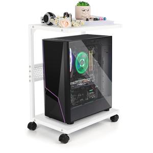 Bfttlity PC Stand Computer Tower Stand 2-Tier Metal CPU Holder with Locking Caster Wheels Suitable for Most PC (S,White)