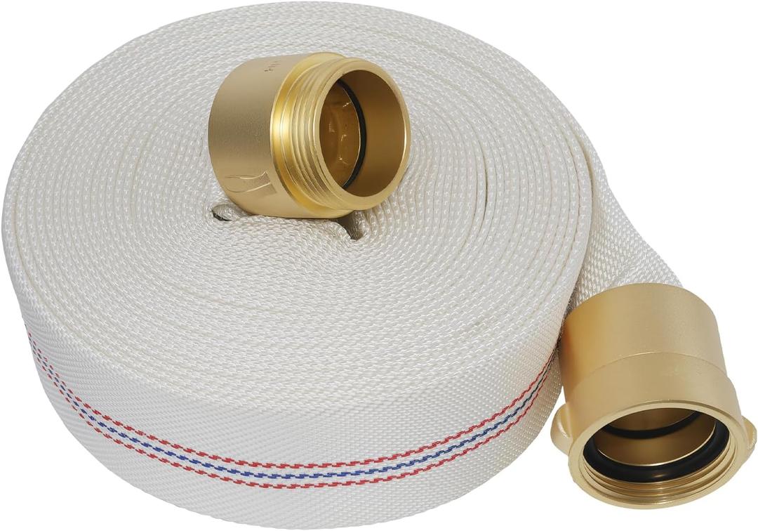 Upgraded Fire Hose 50 FT x 2" ID, M F NST/NH Brass Couplings, Single Jacket TPU, Working Pressure 430 PSI, Burst Pressure 1300 PSI, Indoor Fire, Home, Garden Fire Hose Irrigation