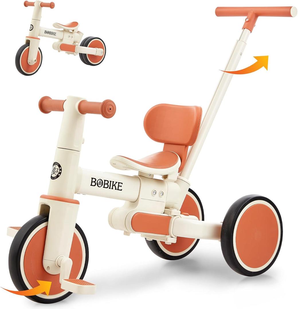 Toddler Bike with Push Handle,Tricycles for 18 Months to 5 Years Old, Toddler Tricycle with Push Handle for Boy Girl, Baby Balance Bike with Adjustable Seat Height and Removable Pedal (White)