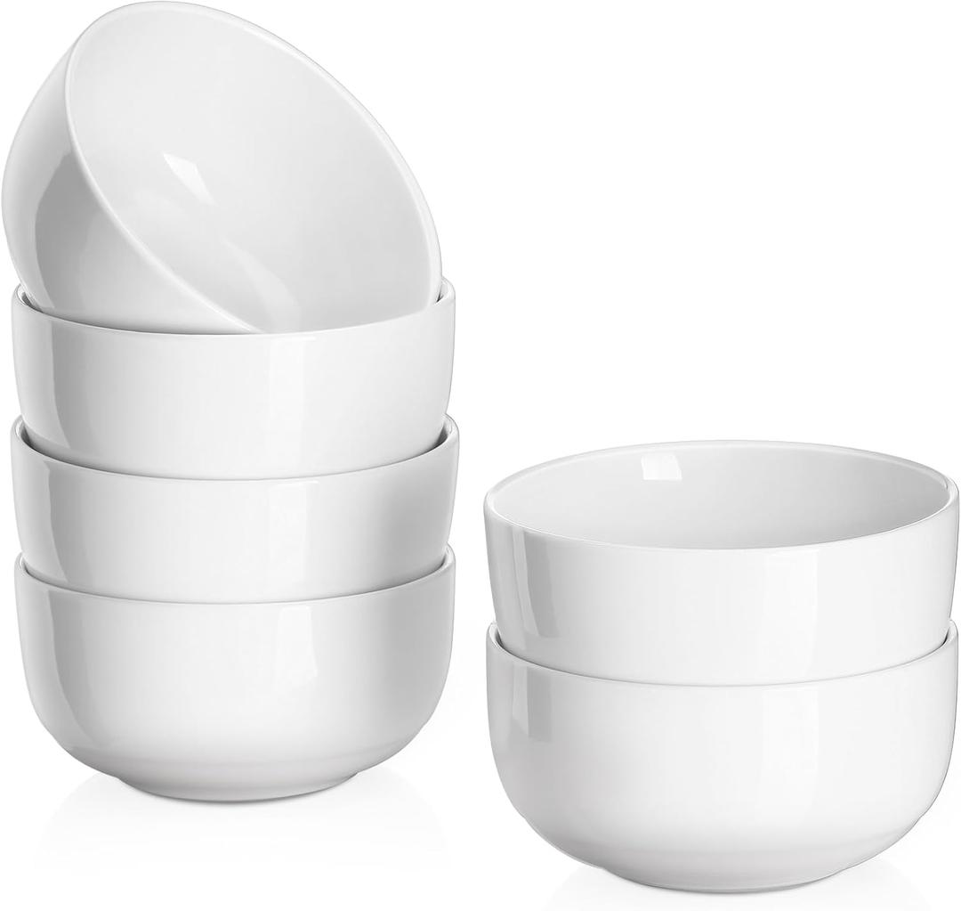 DOWAN 10 OZ Small Bowls, Ice Cream Bowls - 4.25" Ceramic Dessert Bowl Set of 6 - Porcelain Small Cereal Bowls, Side Dishes Dipping Bowl for Portion Control - Dishwasher Microwave SafeSoft White