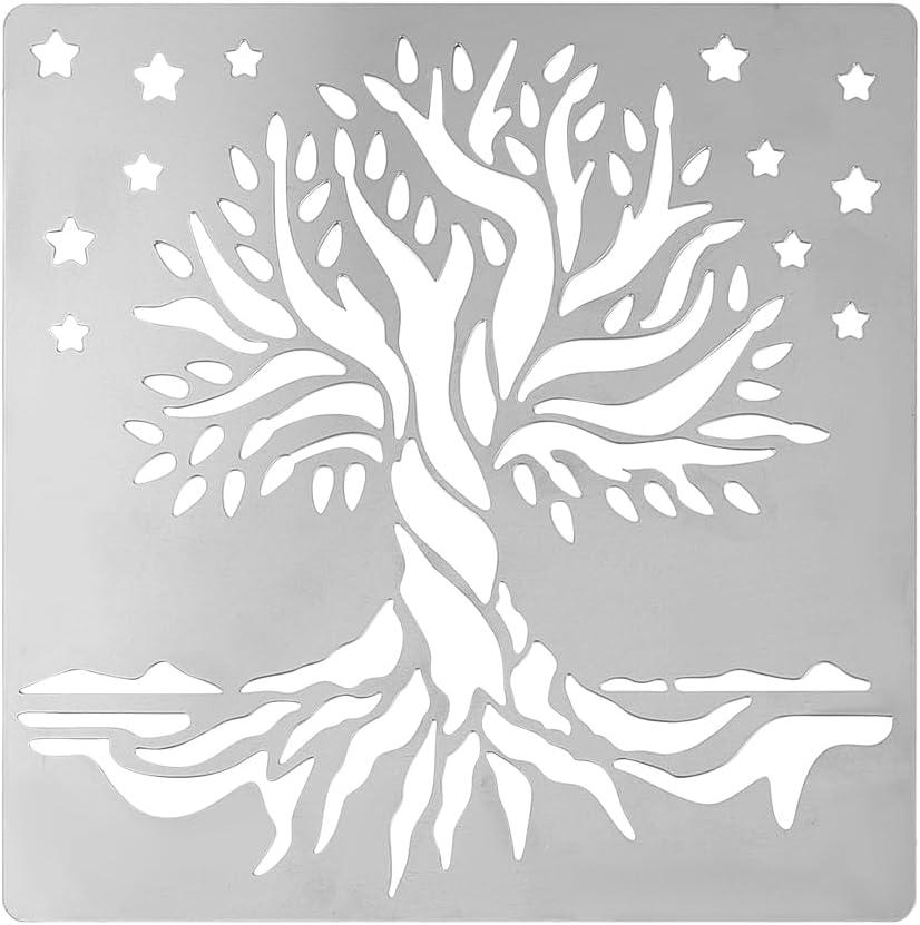 FINGERINSPIRE Tree of Life Metal Journal Stencil Stars Metal Painting Template Stainless Steel Multifunctional Planner Metal Stencils Templates for Wood Burning DIY, Engraving, Painting, Scrapbooking