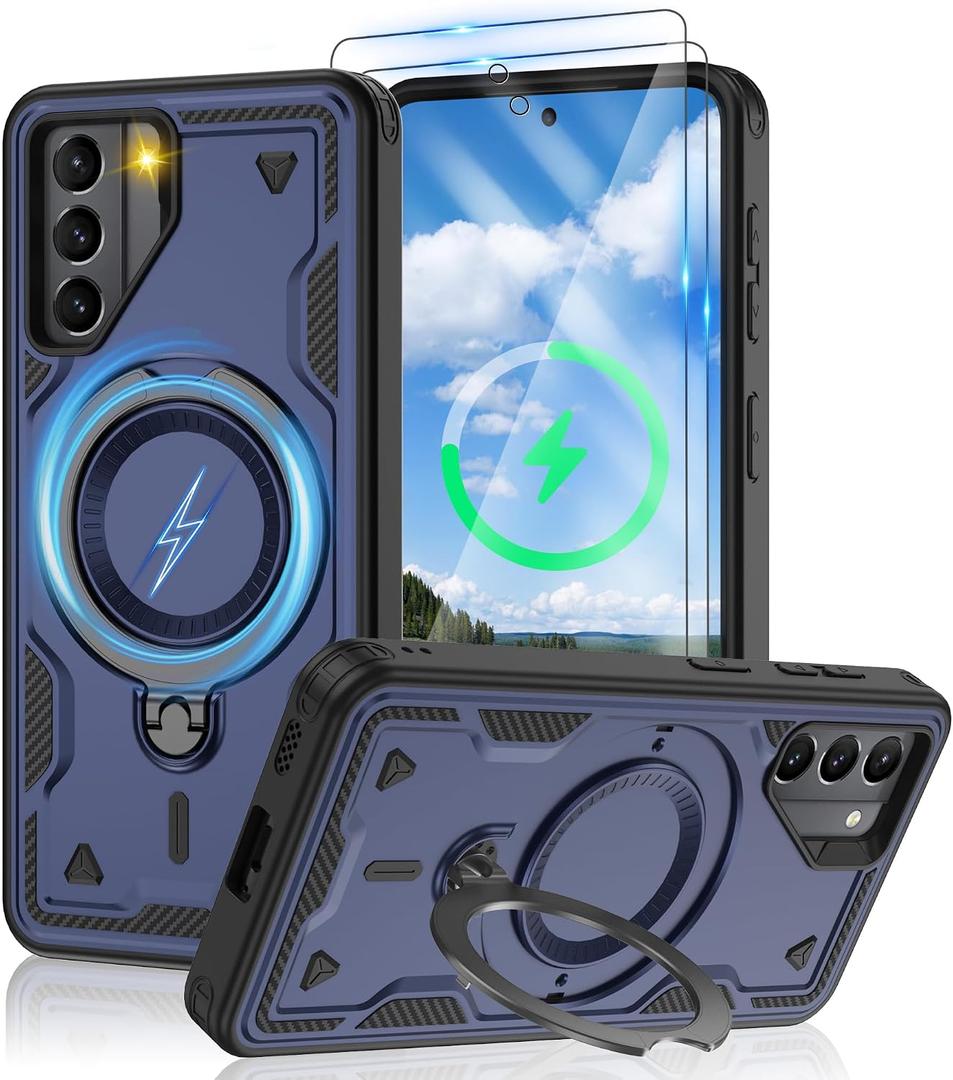 Gritup for Samsung Galaxy-S21-Case with Magsafe & [HD Screen Protector2][Anti-Fingerprint], 360Metal Rotated Kickstand,Military Grade Shockproof Protective for Galaxy S21 Case,Blue