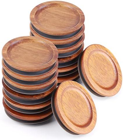 12Pack Regular Mouth Mason Jar Lids - Acacia Wooden Storage, Canning Ball Jar with Airtight Silicone Seal, Brown.