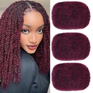 Xtrend 8 Inch 3 Bundles 90 Gram Red Afro Kinky Bulk Human Hair For Dreadlocks Extensions Loc Repair Dreadlock Twist Braiding Kinky Bulk 100% Human Hair For Micro Twist Braiding