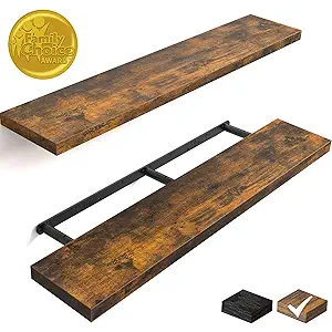 BAYKA Floating Shelves, 48" Wall Mounted Rustic Wood Shelves for Bathroom, Bedroom, Living Room, Kitchen, Office, Hanging Shelf for Books/Storage/Decor(Rustic Brown,Set of 2)