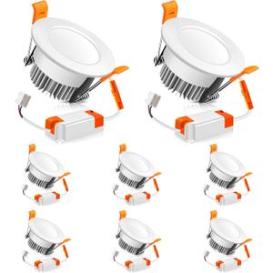 LEDLightsWorld 2 Inch LED Recessed Lighting Dimmable Downlight, 3W(35W Halogen Equivalent), 3000K Warm White, CRI80, Ceiling Light with LED Driver (8 Pack)