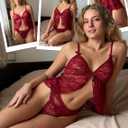 Avidlove Sexy Pajama Set for Women Floral Lace Lingerie Open Front Cami and Panty Sleepwear S-XXL