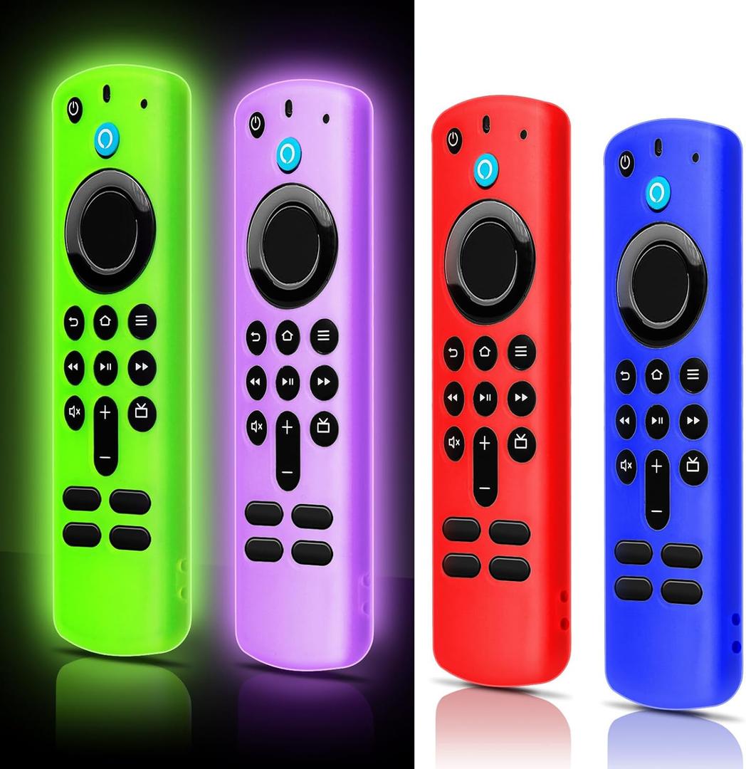 (4 Pack) ONEBOM Silicone Protective Remote Case Cover, Silicone Cover Skin| Glow in The Dark(Blue&Purple&Red&Green)