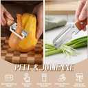 Multifunctional Vegetable Peeler with Wooden Handle, Stainless Steel Julienne Peeler and Potato Peeler, Durable Peelers for Kitchen, Fruit Carrot Skin Stripper, Bottle Opener, Trendy Kitchen Gadgets