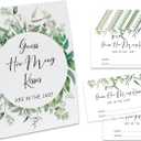 2 x How Many Kisses Bridal Shower Game, (1 Standing Sign + 50 Guessing Cards), Greenery Guessing Card, How Many Cards Baby Shower Game, Wedding Games for Guests-GK01