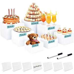 7pcs Acrylic Buffet Risers Set Nestable Cube Display Stands Large Food Display Shelves for Dessert Table Catering Parties Wedding Jewelry Collectibles Figures(Size 10" 9" 8" 7" 6" 5" 5",White)