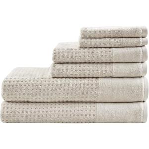 Madison Park Spa Waffle 100% Cotton Luxurious Towel Set, Premium Texture Waffle Weave, Highly Absorbent, Quick Dry, Hotel & Spa Quality Wash Clothes for Bathroom, Assorted Sizes, Natural 6 Piece