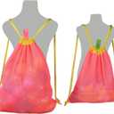 Beach Toy Bag 2 Pack, Mesh Drawstring Backpack for Kids and Adults - Quick Dry Sand Free Mesh Beach Bag, Portable Sand Toy Backpack, Sea Shell Bags, Shelling Tools, Bags Only (Bright Pink), Large and Medium
