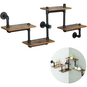 Industrial Pipe Shelving, Pipe Shelves with Wood Planks, Floating Shelves Wall Mounted, Retro Rustic Industrial Shelf for Bar Kitchen Living Room