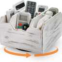 yarlung Vintage Rotating Remote Control Holder, Shabby Chic White Wooden Office Supplies Organizer 7 Compartments, 360 Rotation Multipurpose Storage Caddy for Pens, Art Supplies, TV Media