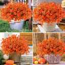 Rowfad 18 Pcs Artificial Mums Flowers Outdoor Plastic Fall Flowers Fake Mums Autumn Greenery Flower for Porch Window Box Farmhouse Thanksgiving Home Decor ((18, Orange)