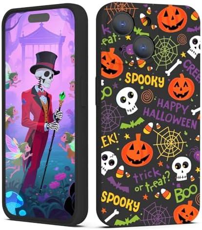 XIMIZU Case for iPhone 15 Halloween Ghost Pumpkin Design,Black Matte Soft Slim Fit TPU Anti-Scratch Shockproof Protective Cover Phone Case for iPhone 15, Pack of 2
