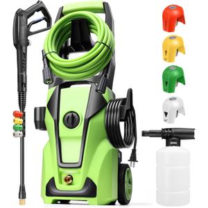 Electric Pressure Washer 5000PSI Max 4.0GPM with 33FT Flexible Extension Hose, 4 Nozzles, Foam Cannon, Power Washer Electric Powered for Cars, Patios, Driveways, Green