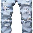 QIMYUM Mens Ripped Jeans, Distressed Destroyed Slim Fit Straight Leg Denim Pants Size:32