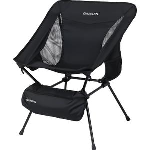 GARLLEN Portable Camping Chair 400LBS Capacity, Folding Backpacking Chair with Both Side Pockets, Folding Travel Chair with Carrying Bag & Anti-Slip Feet for Camping, Hiking, Picnic, Beach, Black