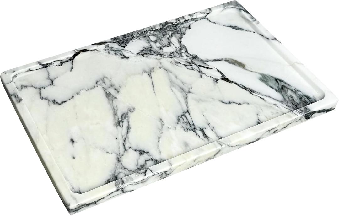 Genuine Natural Marble Tray for Luxurious Home Decorative- Marble Stone Storage Tray for Bathroom/Kitchen/Vanity/Dresser - Not Resin/Not Ceramic (White)
