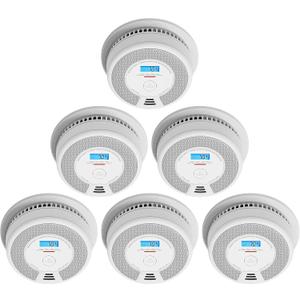 X-Sense Wireless Interconnected Combination Smoke and Carbon Monoxide Detector with LCD Display & 10-Year Battery, Over 820 ft Transmission Range, 6-Pack