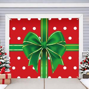 Christmas Garage Door Cover 7x8FT: Single Garage Bow Gift Box Christmas Decorations with Bar Magnets & Ropes, Holiday Garage Door Banner Decorative Xmas with Installation Instructions