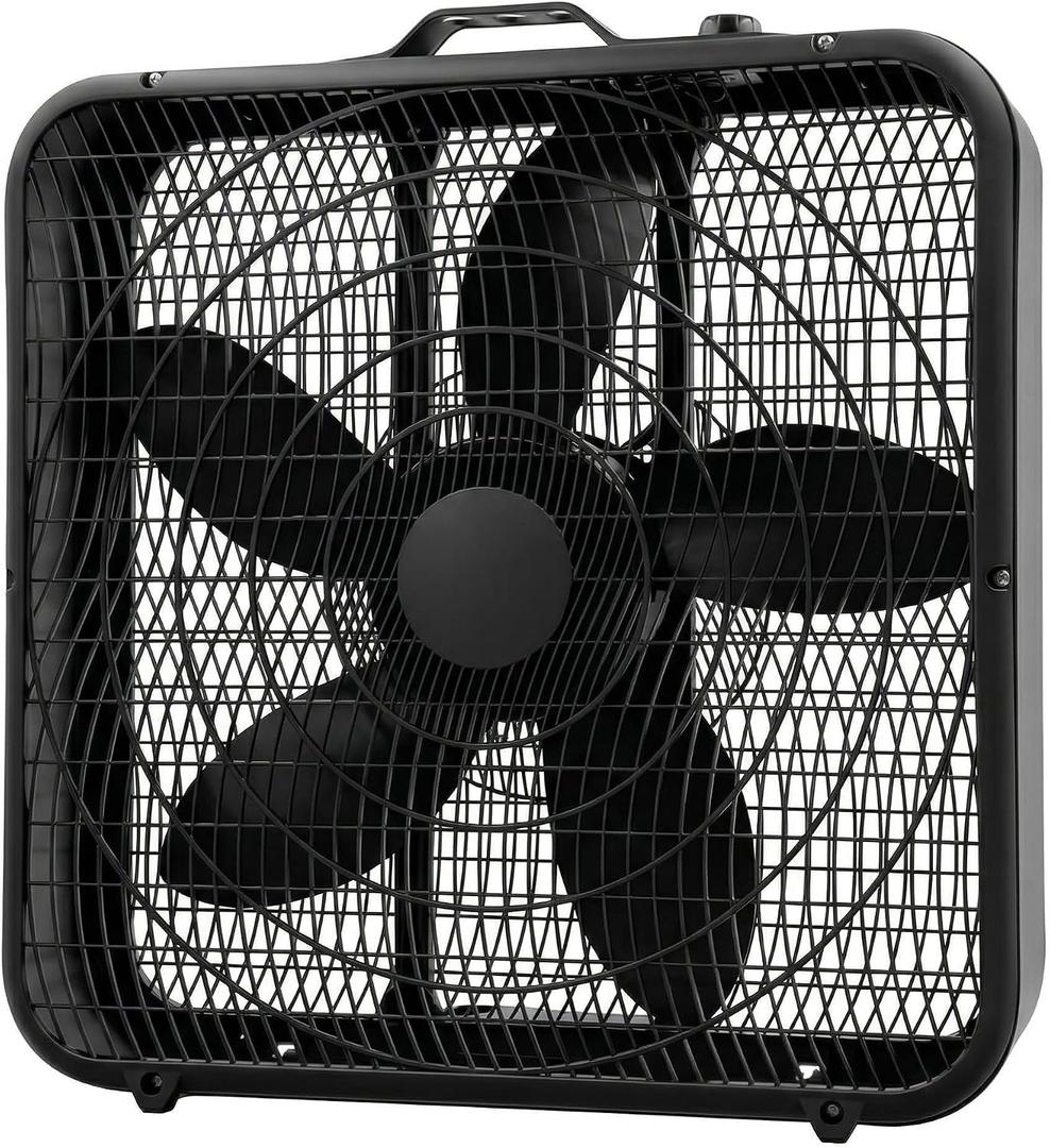 Comfort Zone Box Fan with Carry Handle, 20 inch, 3 Speed Full-Force Air Circulation with Air Conditioner, Floor Fan, Bedroom Fan, Airflow 15.03 ft/sec, Ideal for Home, Bedroom & Office, CZ200ABK