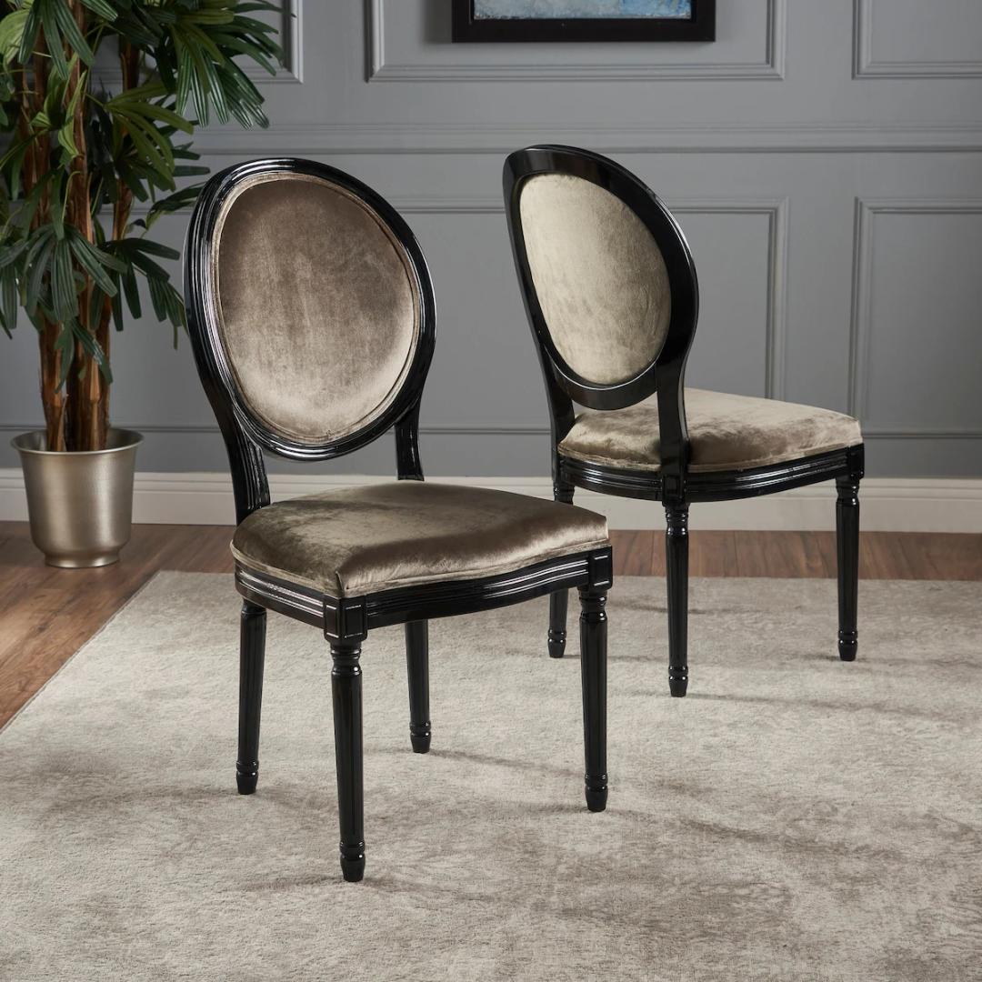 Christopher Knight Home Faithe Contemporary Velvet Dining Chairs (Set of 2), Gray, Gloss Black