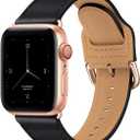 POWER PRIMACY Leather Bands Compatible with Apple Watch Band 38mm 40mm 41mm 42mm-Series 11/10,Genuine Leather Strap Compatible for Women Men iWatch SE Series 11 10 9 8 7 6 5 4 3 2 1(Black/Rosegold)