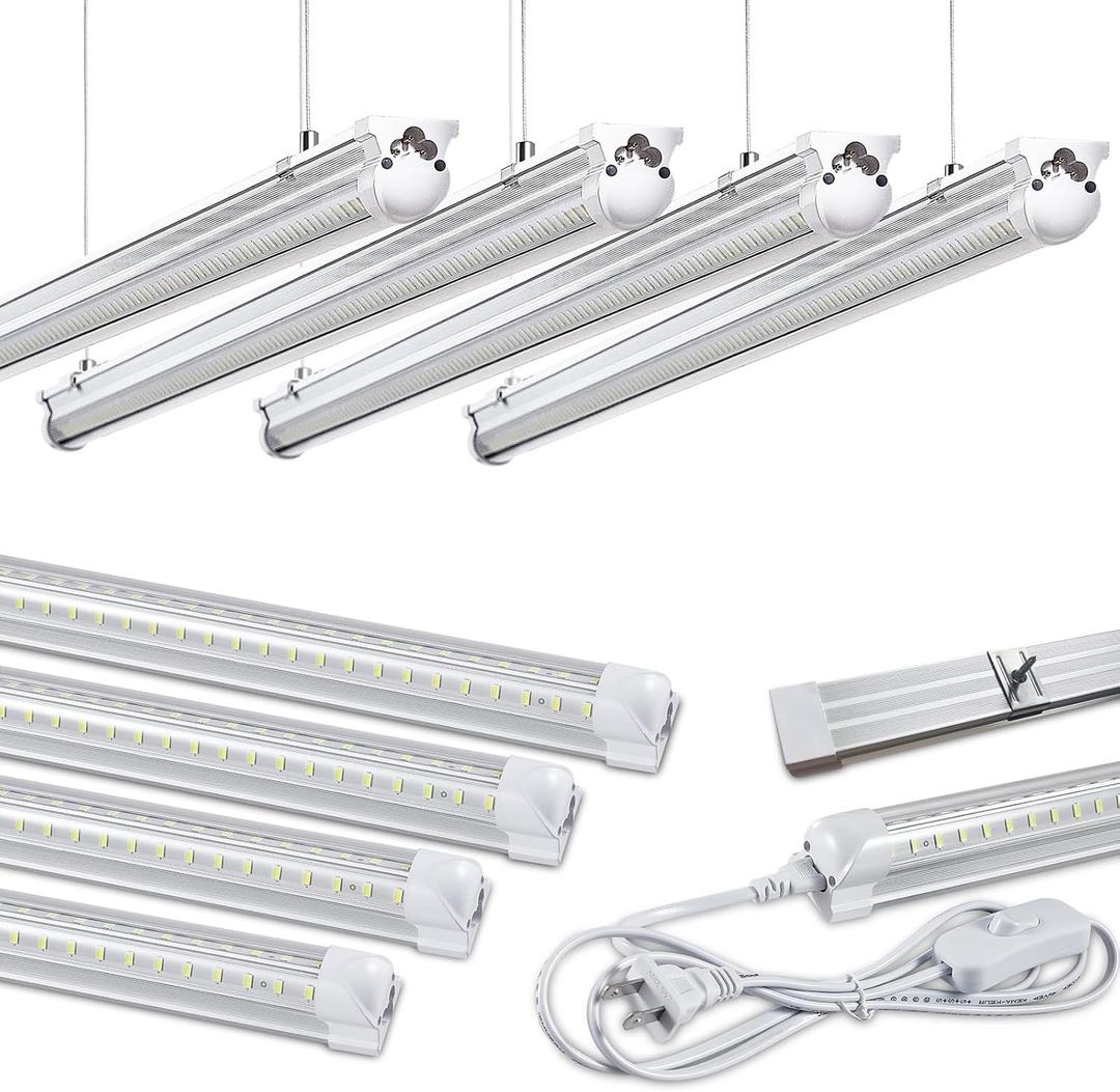 8Pack 4FT LED Shop Light Garage Lights,50W 6000K 7500LM White Light,Hanging/Surface Mount,T8 4FT Tube Lamp for Warehouse Workshop Basement,Linkable LED Shop Lights,Plug and Play