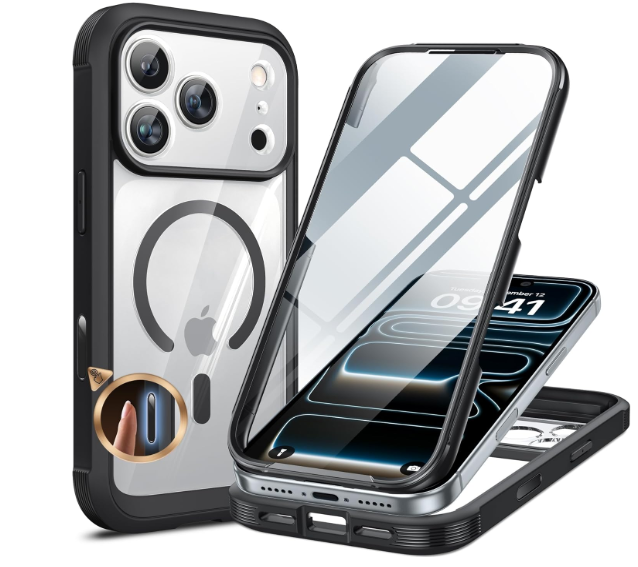 Miracase for iPhone 17 Pro Max Case 6.9" Full-Body Phone Case with Built-in Glass Screen Protector& Full Camera Protector, Camera Control [Magnetic with MagSafe] Drop Proof 17 ProMax Cover, Black