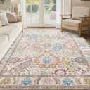 Boho 6x9 Area Rugs Machine Washable Carpet Low Pile Non Shedding Doormat Soft Area Rugs for Living Room Bedroom Kitchen Dining Room Entryway Hallway Indoor-Cream/Multi