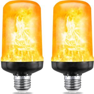 JAHEKS Flame Light Bulbs, Flickering Light Bulb with 4 Modes Upside Down Effect, 5W E26 Base Orange LED Fire Lights for Halloween Christmas, Indoor Outdoor Party Home Patio Porch Decor