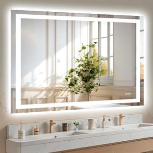 Hivone 48X40 LED Bathroom Mirror with Lights, Anti-Fog, Dimmable, Backlit + Front Lit, Smart Bathroom Vanity Mirror, Memory Function, Shatterproof, Tempered Glass (Horizontal/Vertical)