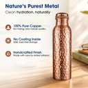 Purely Copper Water Bottle, 34 oz, Pure Copper Construction, Leak Proof, Cylindrical, Polished Finish, BPA Free