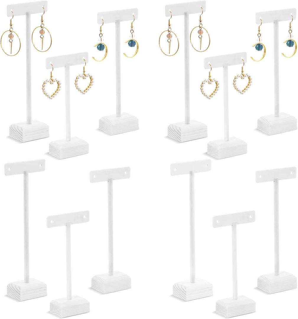 Marsui Earring Display Stands for Selling Set Wood T Bar Earrings Display Stand Holder for Jewelry Necklaces Bracelet Earrings Showroom Trade Display (White, 12 Pcs)