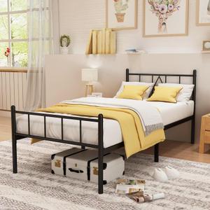 Twin XL Bed Frame with Headboard and Footboard 450 lbs Heavy Duty Platform 14in XL Twin No Box Spring Needed Extra Long Non-Slip Noise Free Black Bed Frame Twin XL