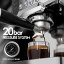 20-Bar Espresso Machine for Home Barista, Built-In Steam Wand for Latte & Cappuccino, Stainless Steel Professional Coffee Machine with Visible Pressure Guagem, Powder Press and Milk Frothing Pitcher