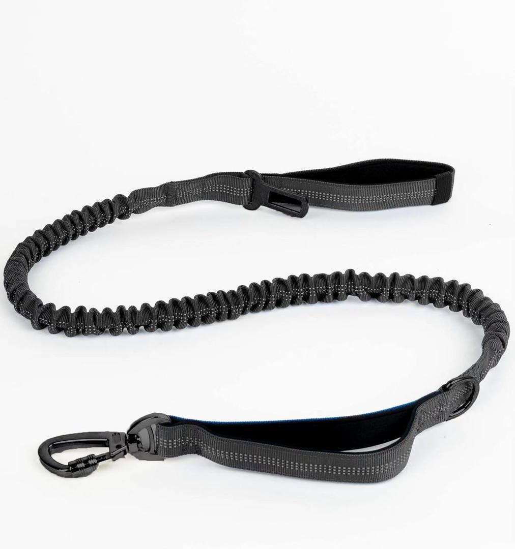 Black Elastic Dog Leash, Heavy-Duty Dog Leash with Shock-Absorbing Function, car seat Belt Buckle Included, 2 Padded Handle Training Leads to Enhance The Safety and Comfort of Your Dog.