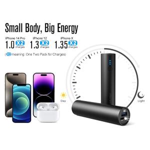 Portable Charger, S03 2-Pack 5000mAh Power Bank Fast Charging, with Flashlight Compatible with iPhone 14/13/12/11 Series and Android Phone, Black