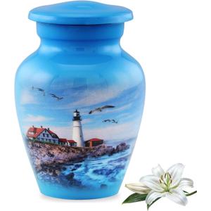 Handcrafted Lighthouse Keepsake Urn, Mini Memorial Token with Premium Case & Bag