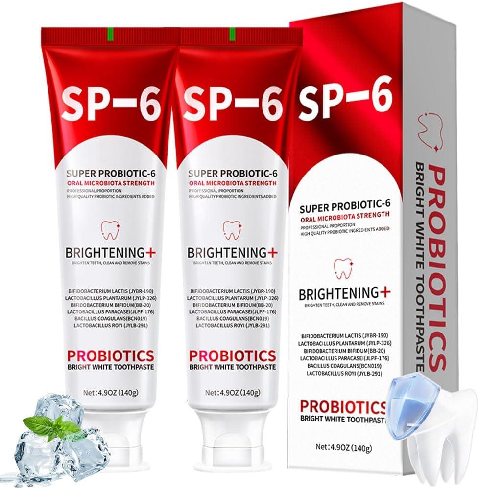 3 x SP-6 Probiotic Whitening Toothpaste - Enhanced Formula with 6 Probiotics for Teeth Whitening and Gum Health - Enamel-Safe, Fluoride-Free, Fresh Mint Flavor,2 PCS (4.9 Fl Oz (Pack of 2))