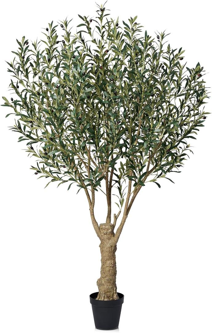 Olive Tree Artificial 7FT Tall - UV Resistant Faux Olive Trees with Strong Trunk for Outdoor - Large Potted Silk Fake Plant for Indoor Home Living Room Office Patio Decor, VN160 (Green)