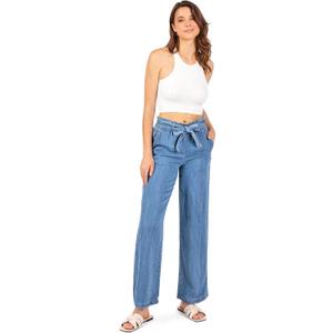 WAX JEAN Womens Juniors Wide Leg Stretchy Waist Belted Lyocell Pants (7, Light Denim)